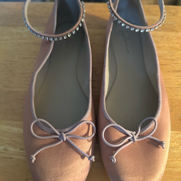 Anthropologie Shoes - Anthropologie Pink Flats with Rhinestone Ankle Strap